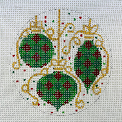 Green and Gold Baubles Ornament needlepoint canvas - Bargello Needlepoint