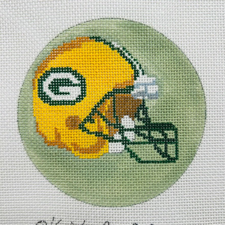 Green Bay Packers Helmet Round needlepoint canvas - Bargello Needlepoint