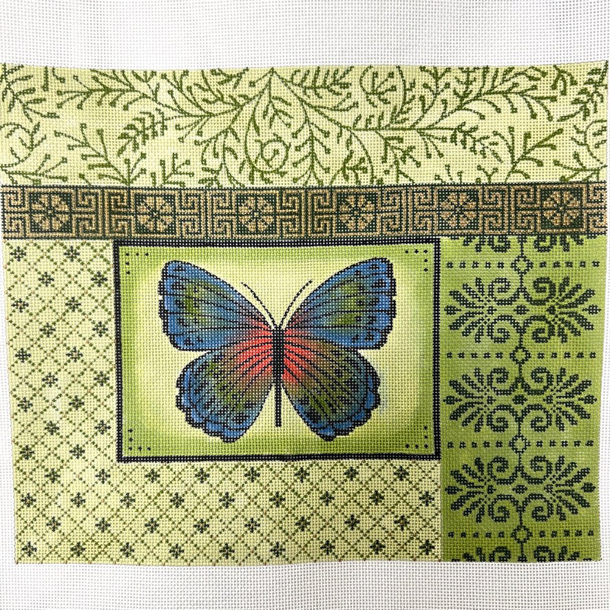 Green Butterfly & Borders needlepoint canvas - Bargello Needlepoint