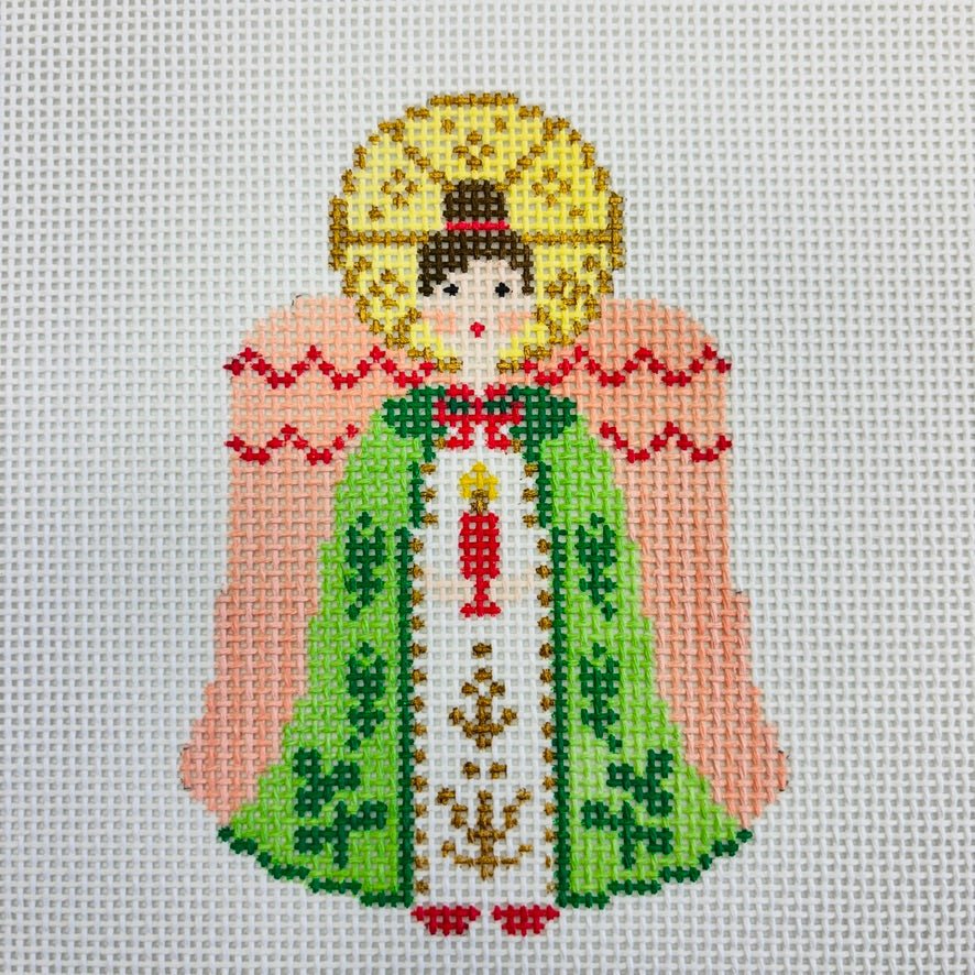 Green Cape Angel Ornament needlepoint canvas - Bargello Needlepoint