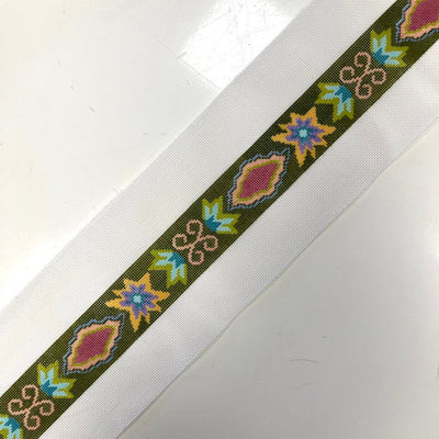 Green Floral Belt or Crossbody Strap needlepoint canvas - Bargello Needlepoint