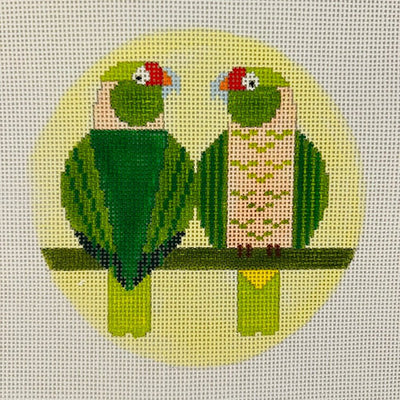 Green Parrots Ornament needlepoint canvas - Bargello Needlepoint