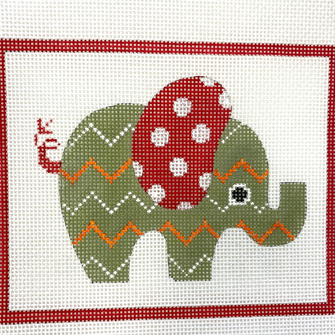 Green Patterned Elephant needlepoint canvas - Bargello Needlepoint