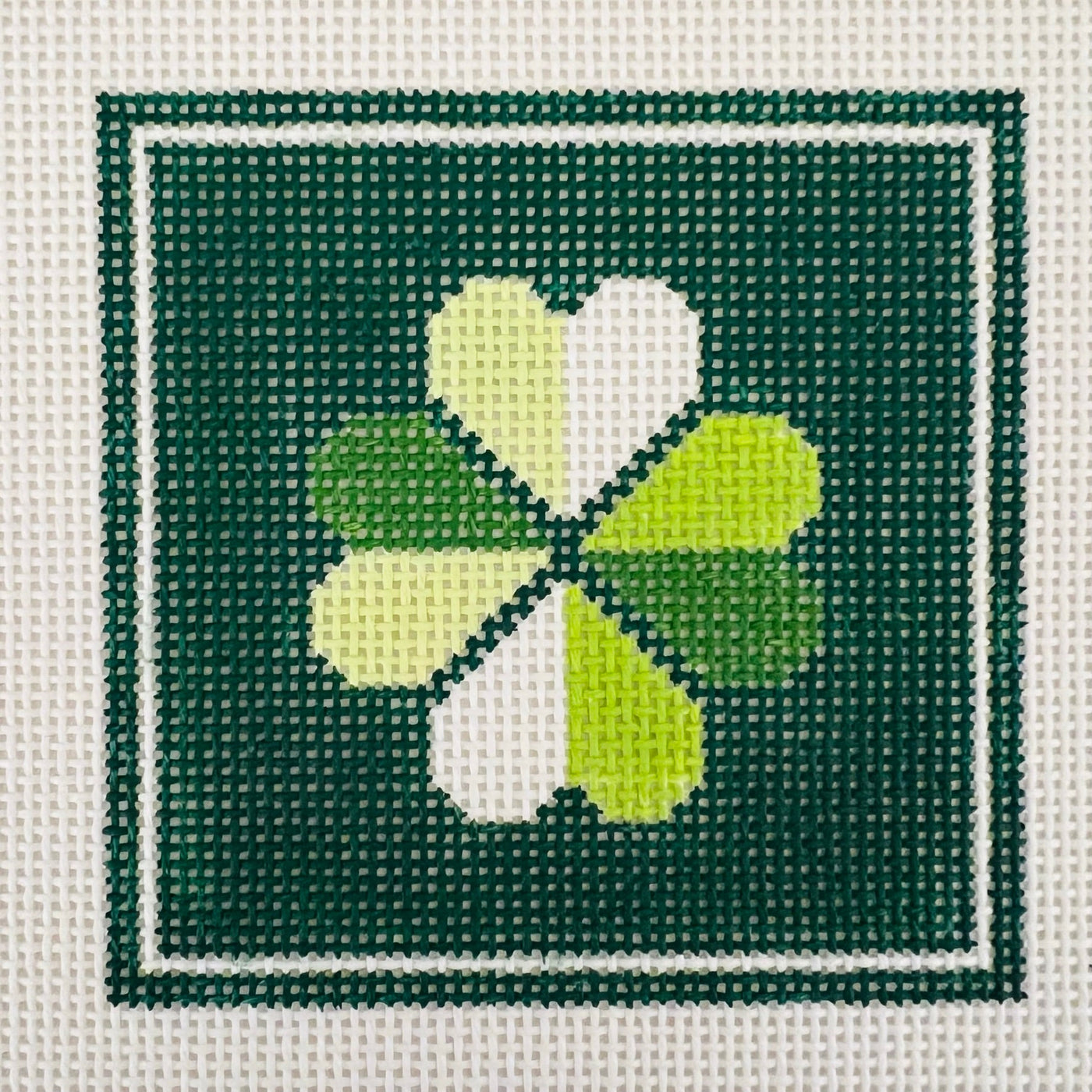 Green Shamrock Square Coaster needlepoint canvas - Bargello Needlepoint