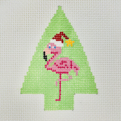 Green Tree with Pink Flamingo Ornament needlepoint canvas - Bargello Needlepoint