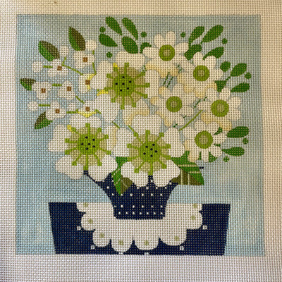 Green & White Bouquet needlepoint canvas - Bargello Needlepoint