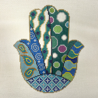 Hamsa: Aqua Tones needlepoint canvas - Bargello Needlepoint