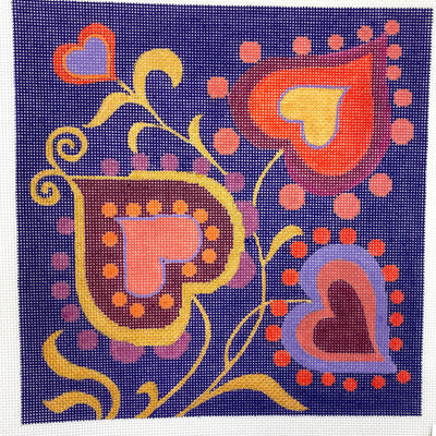 Heart Flowers needlepoint canvas - Bargello Needlepoint