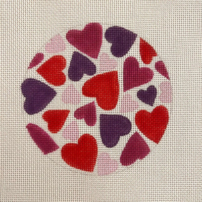 Hearts Abound Round Ornament Size needlepoint canvas - Bargello Needlepoint