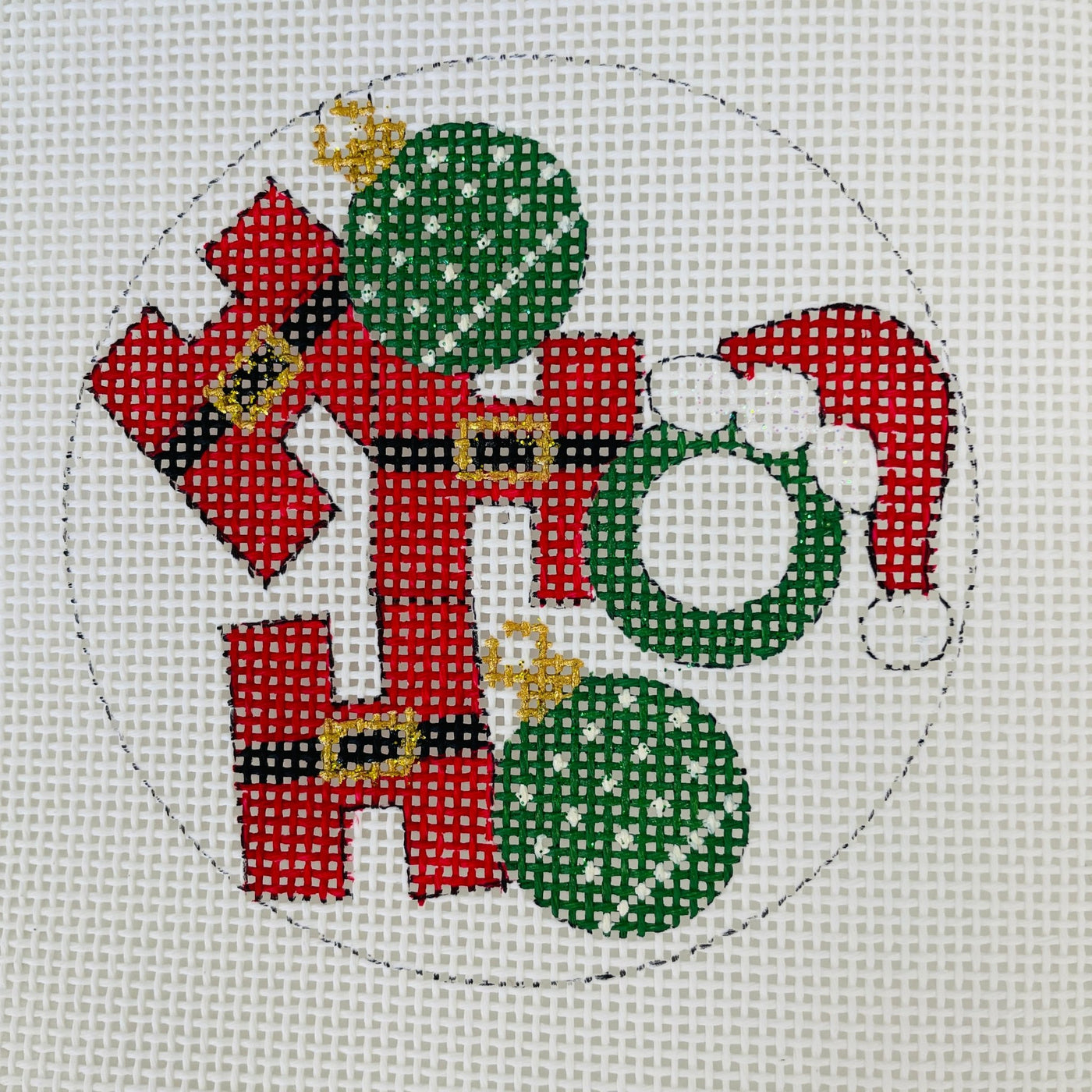 Ho Ho Ho Ornament needlepoint canvas - Bargello Needlepoint