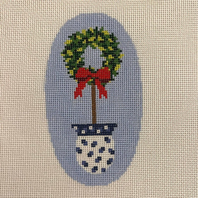 Holiday Wreath Topiary Ornament needlepoint canvas - Bargello Needlepoint