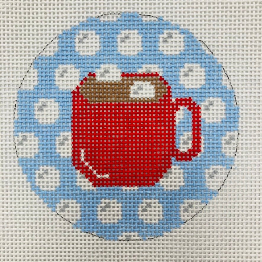 Hot Cocoa Round Ornament needlepoint canvas - Bargello Needlepoint