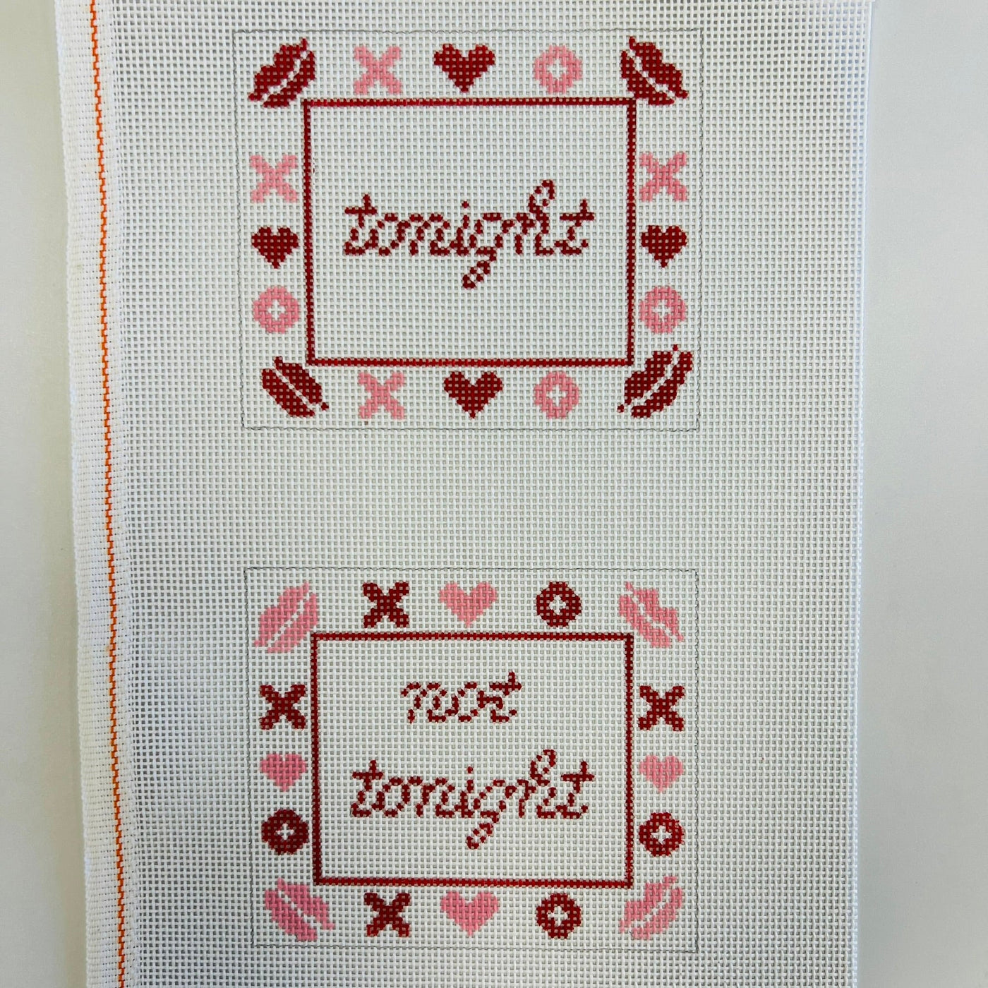 Hugs and Kisses Tonight/Not Tonight needlepoint canvas - Bargello Needlepoint