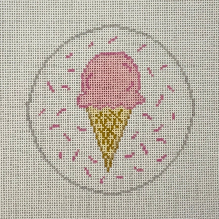 Ice Cream Round Ornament needlepoint canvas - Bargello Needlepoint