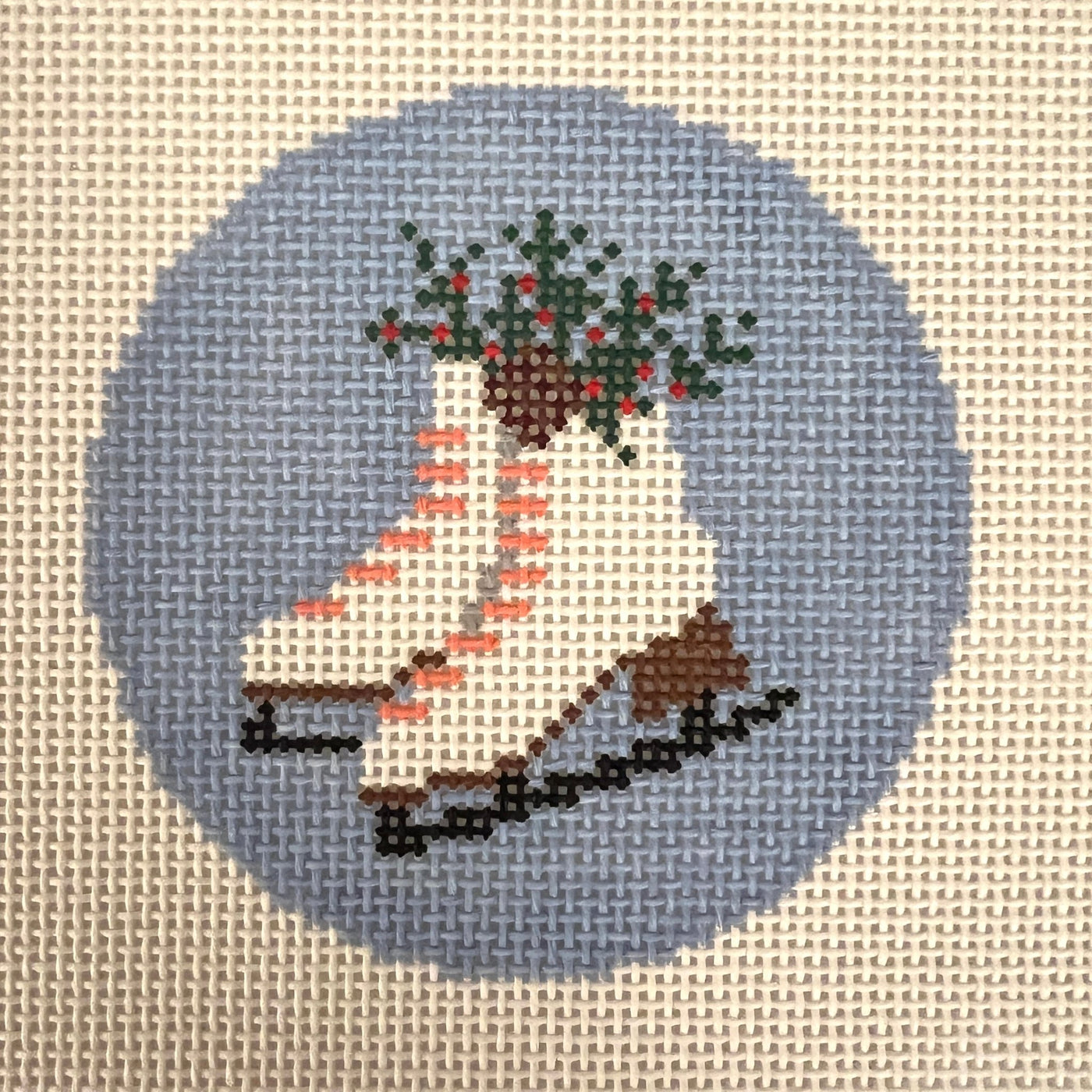 Ice Skates with Holly Ornament needlepoint canvas - Bargello Needlepoint