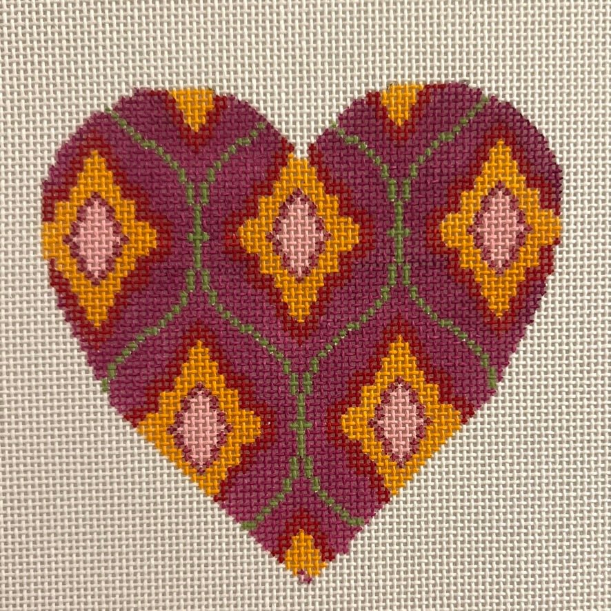 Ikat Heart needlepoint canvas - Bargello Needlepoint