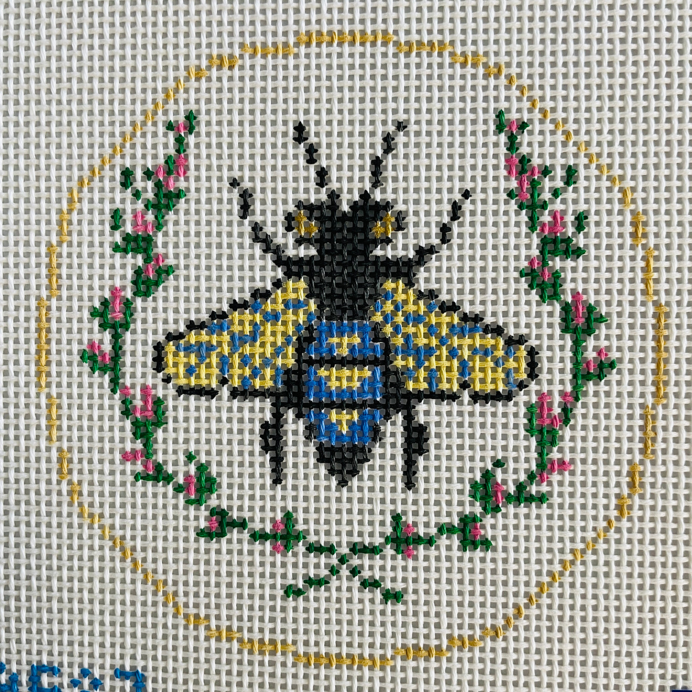 Navy Bee Insert Needlepoint Canvas