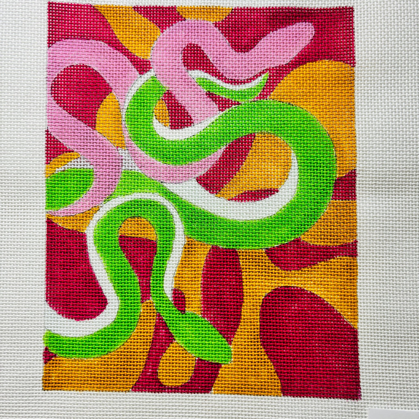 Intertwined Snakes On Pink And Orange needlepoint canvas - Bargello Needlepoint