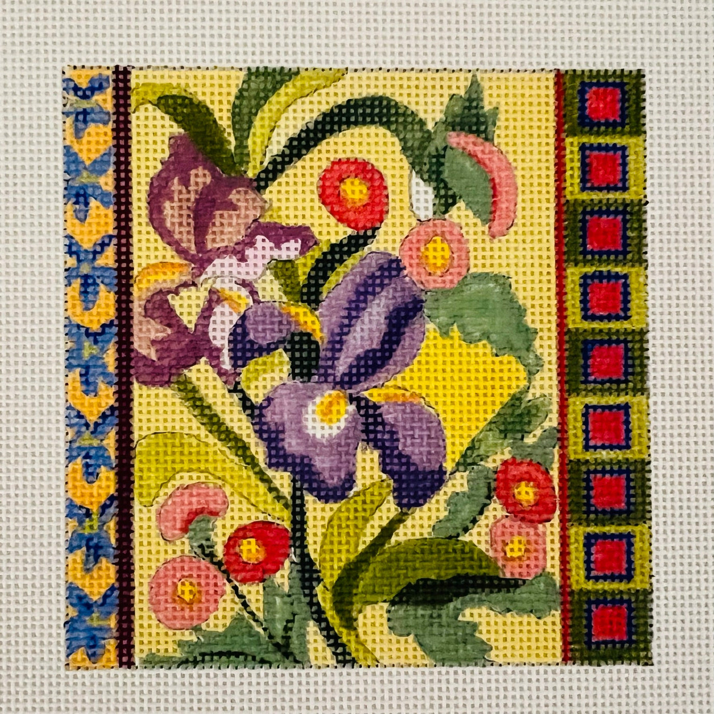 Iris Spring Garden Coaster/Insert needlepoint canvas - Bargello Needlepoint