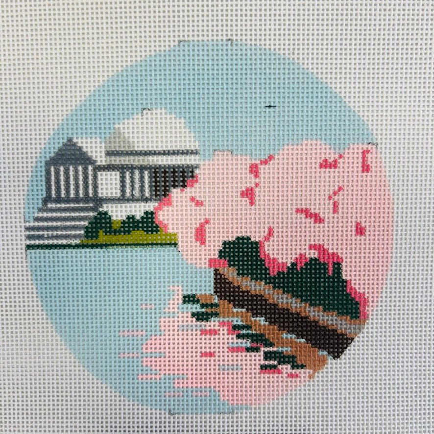 Jefferson Memorial with Cherry Blossoms Ornament needlepoint canvas - Bargello Needlepoint