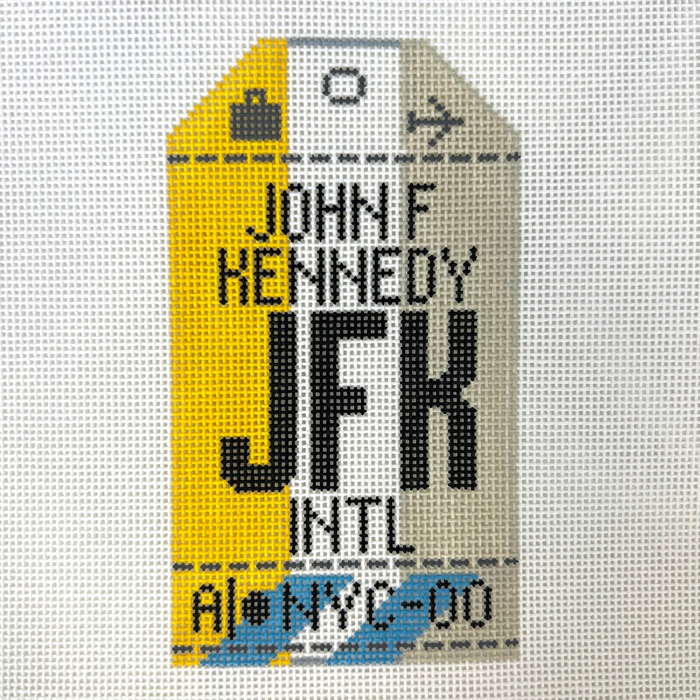 JFK Travel Tag needlepoint canvas - Bargello Needlepoint