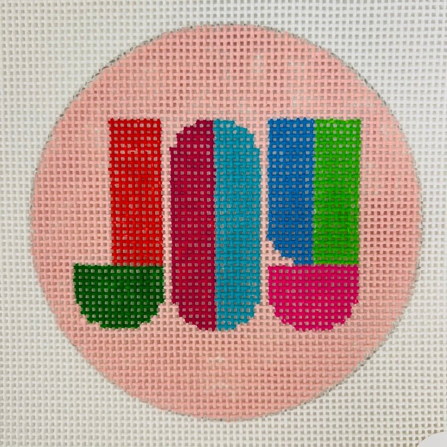 Joy on Pink Ornament needlepoint canvas - Bargello Needlepoint