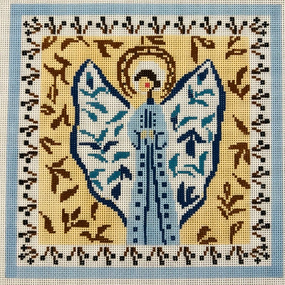 Joyful Angel, Blue & Tan needlepoint canvas - Bargello Needlepoint