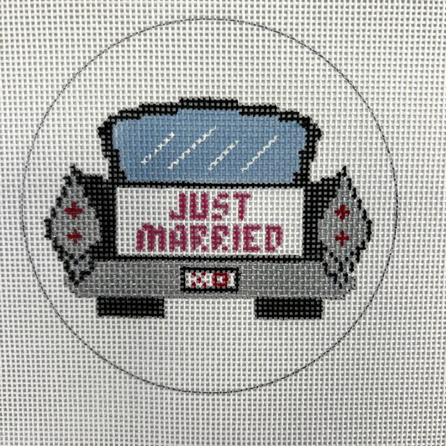 Just Married Cadillac Ornament needlepoint canvas - Bargello Needlepoint