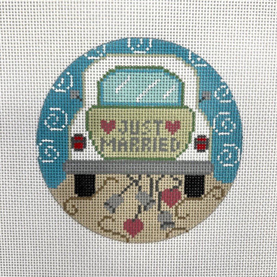 Just Married White Car Ornament needlepoint canvas - Bargello Needlepoint