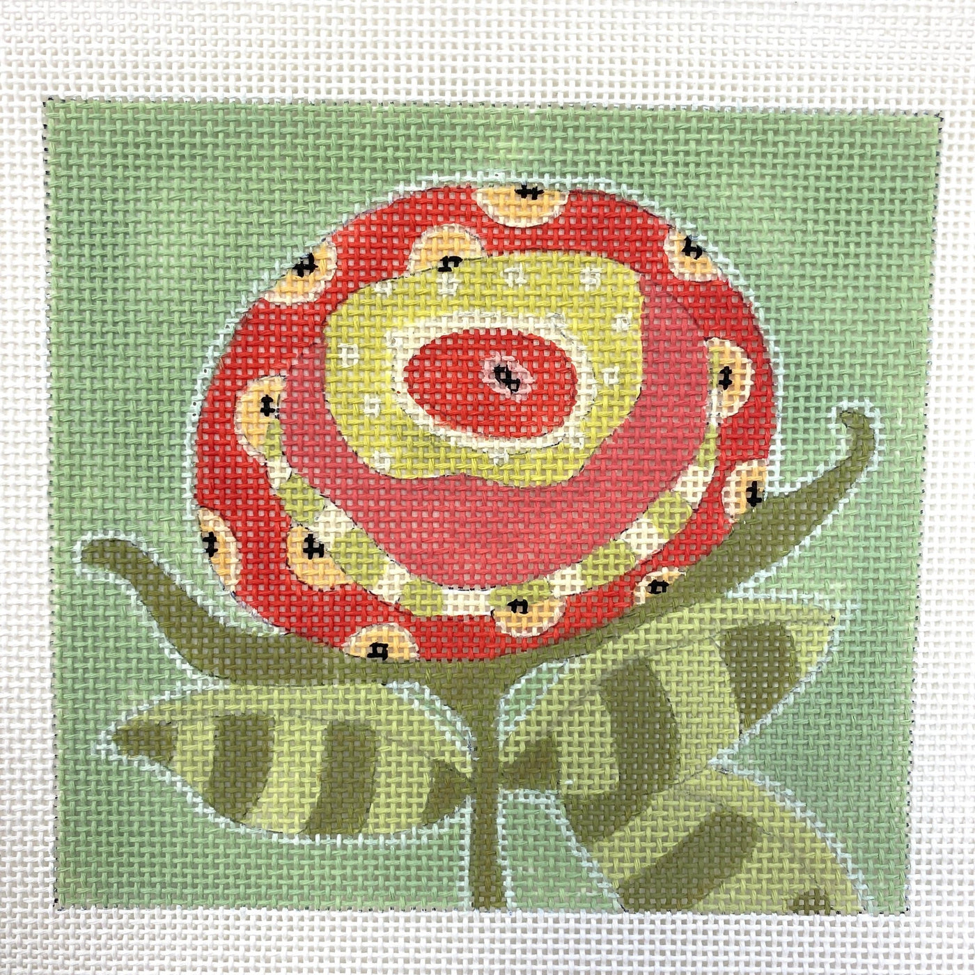 Large Flower on Mint  Background needlepoint canvas - Bargello Needlepoint