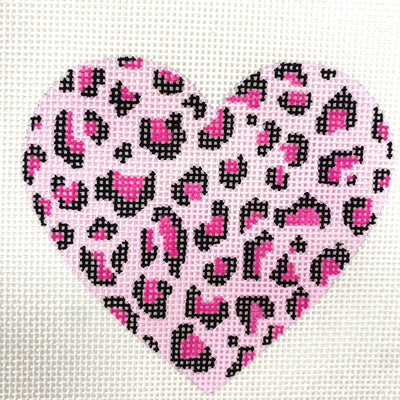 Large Pink Leopard Heart needlepoint canvas - Bargello Needlepoint