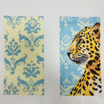 Leopard On Yellow And Turquoise Double Sided Eyeglass Case needlepoint canvas - Bargello Needlepoint