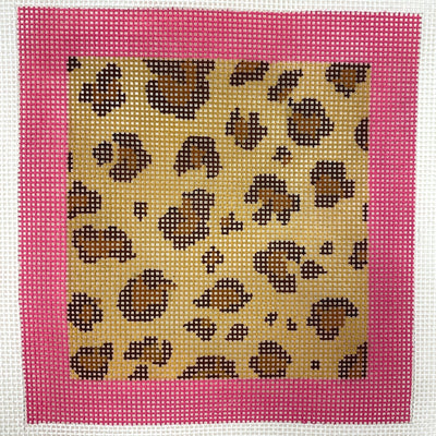 Leopard with Pink Border (with Optional Fiber Kit) needlepoint canvas - Bargello Needlepoint