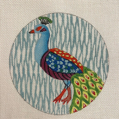 Light Blue Peacock on Teal Ornament needlepoint canvas - Bargello Needlepoint