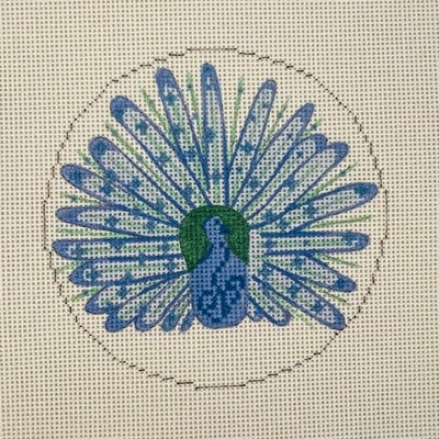 Lilac and Green Peacock Round/Ornament needlepoint canvas - Bargello Needlepoint