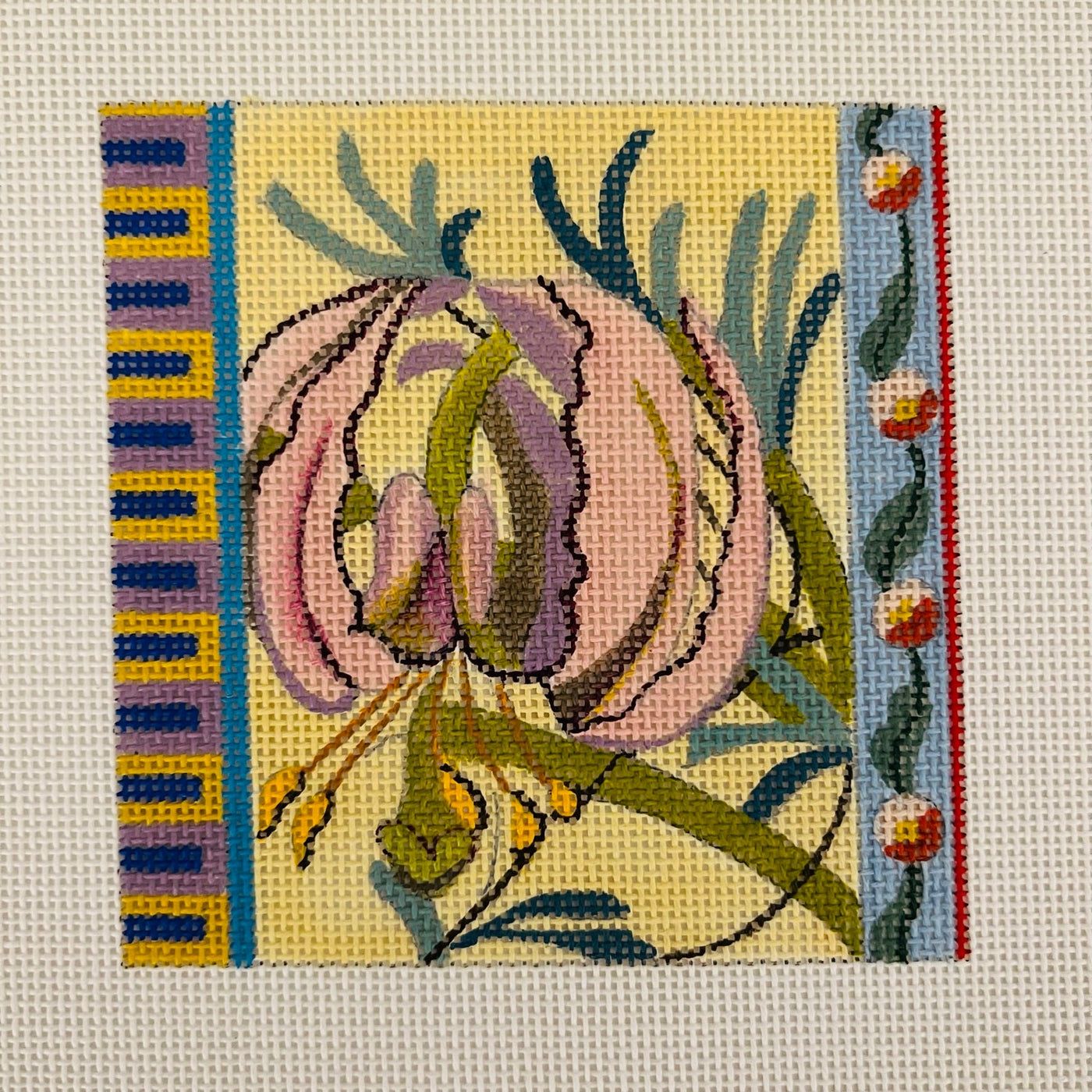 Lily Spring Garden Coaster/Insert needlepoint canvas - Bargello Needlepoint