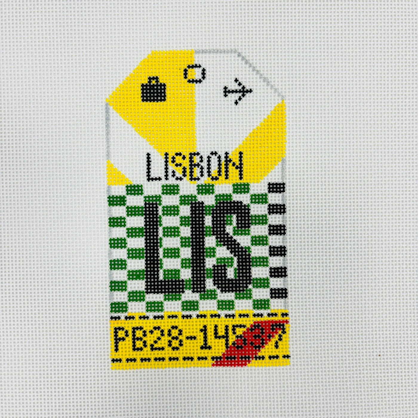 Lisbon Travel Tag needlepoint canvas - Bargello Needlepoint