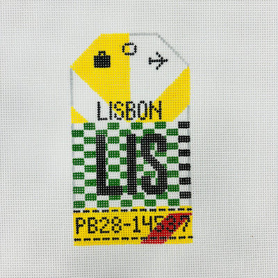 Lisbon Travel Tag needlepoint canvas - Bargello Needlepoint