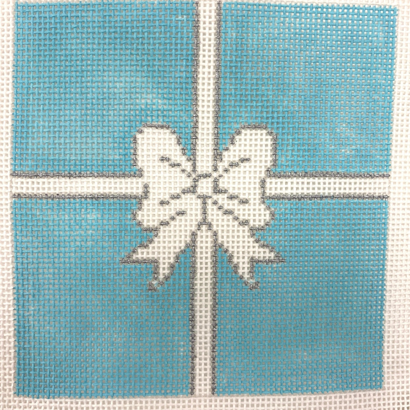 Little Blue Box with Ribbon 3" Square needlepoint canvas - Bargello Needlepoint