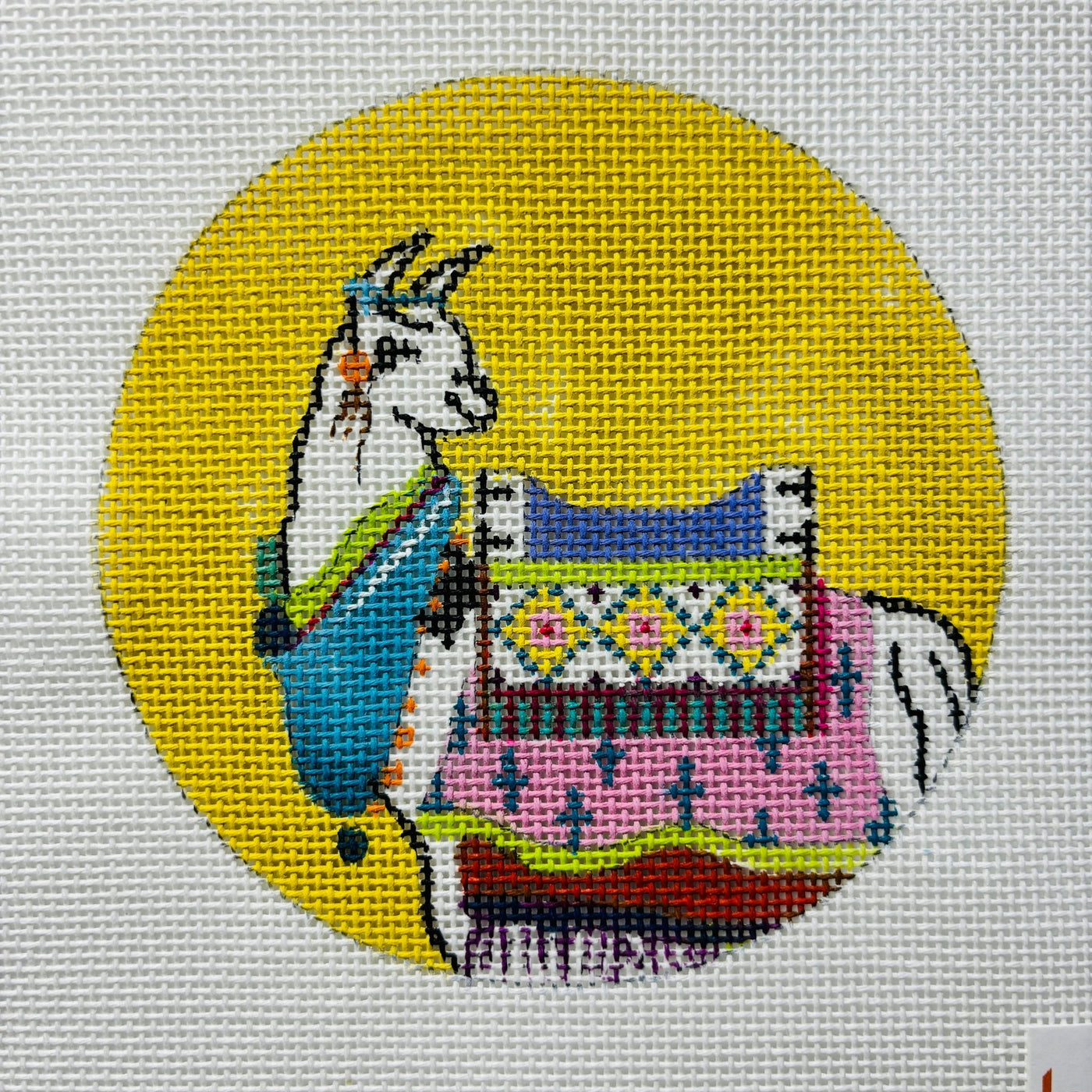 Llama Round needlepoint canvas - Bargello Needlepoint