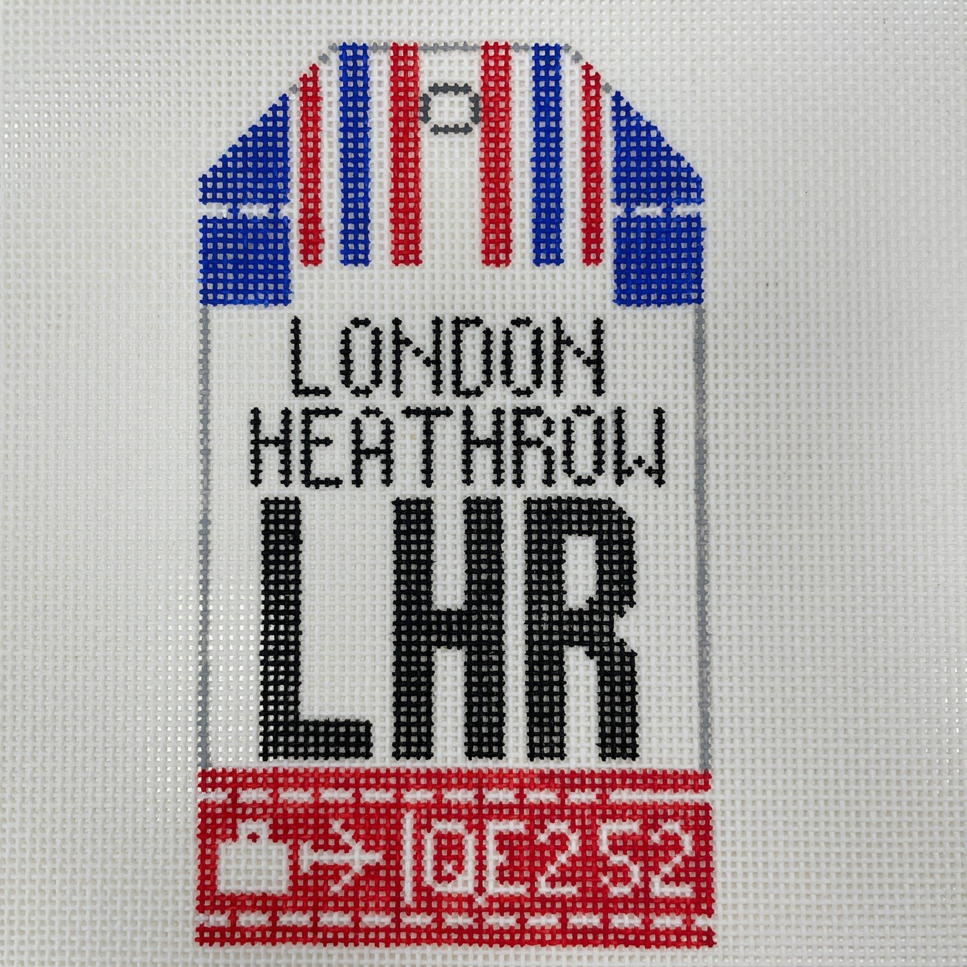 London Heathrow LHR Travel Tag needlepoint canvas - Bargello Needlepoint