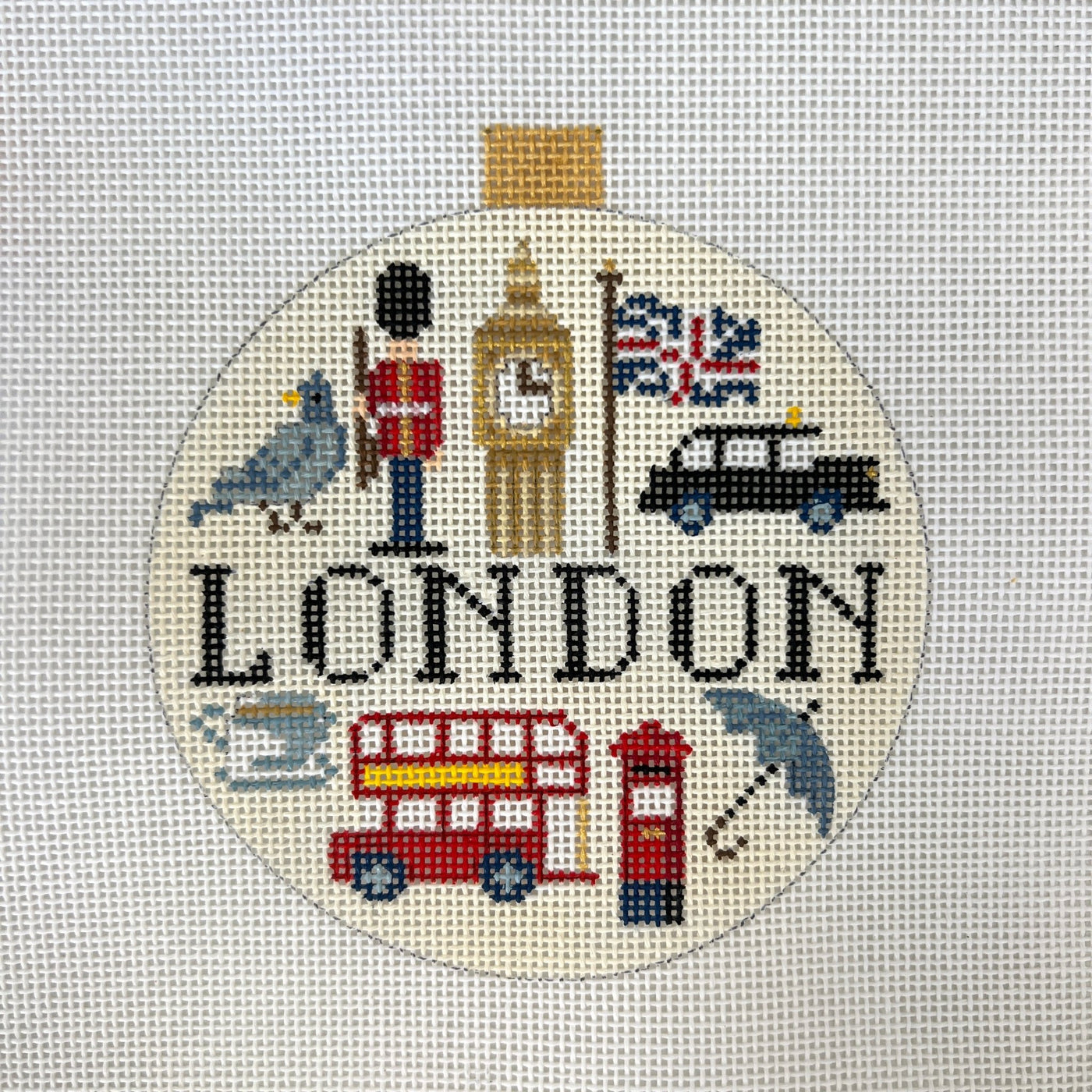 London Travel Round Ornament needlepoint canvas - Bargello Needlepoint