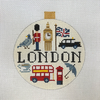 London Travel Round Ornament needlepoint canvas - Bargello Needlepoint