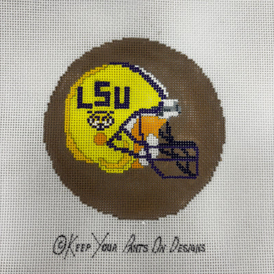 Louisiana State University LSU Football Helmet Round needlepoint canvas - Bargello Needlepoint