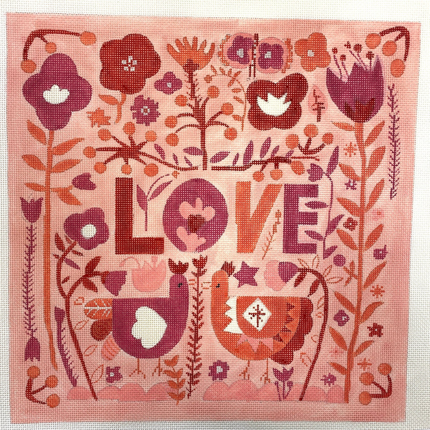 LOVE with flowers and chickens needlepoint canvas - Bargello Needlepoint