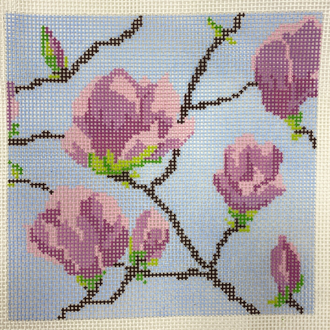 Magnolia Blossoms (with Optional Fiber Kit) needlepoint canvas - Bargello Needlepoint