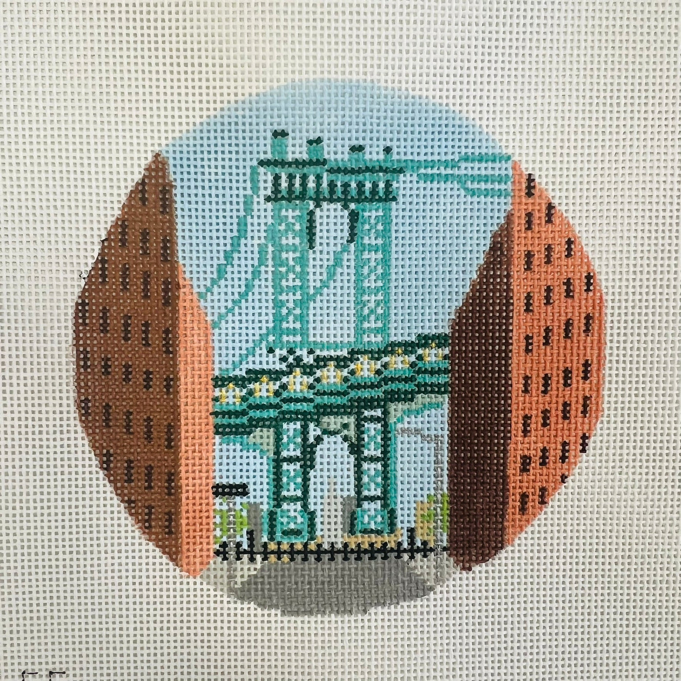 Manhattan Bridge Ornament with Stitch Guide needlepoint canvas - Bargello Needlepoint