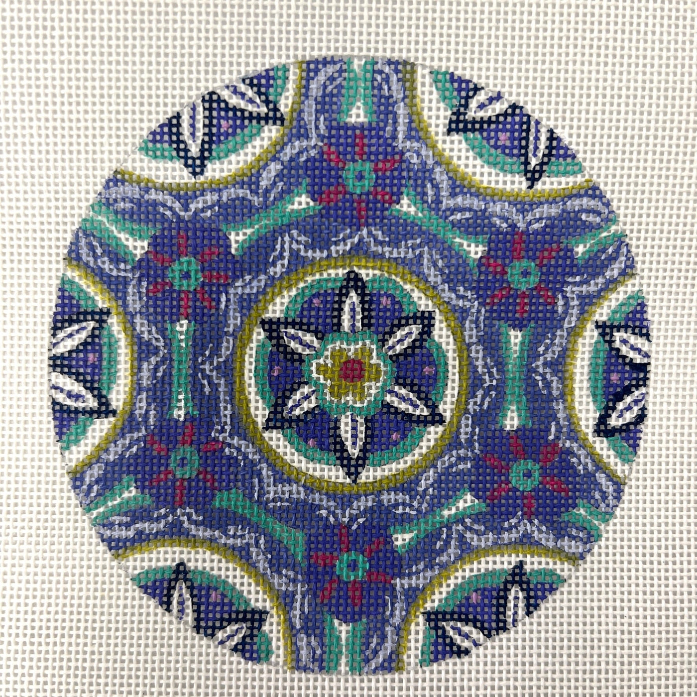 Medallions in Blue Ornament needlepoint canvas - Bargello Needlepoint