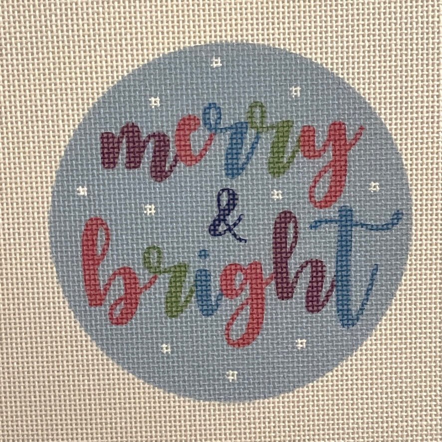 Merry & Bright on Blue Ornament needlepoint canvas - Bargello Needlepoint