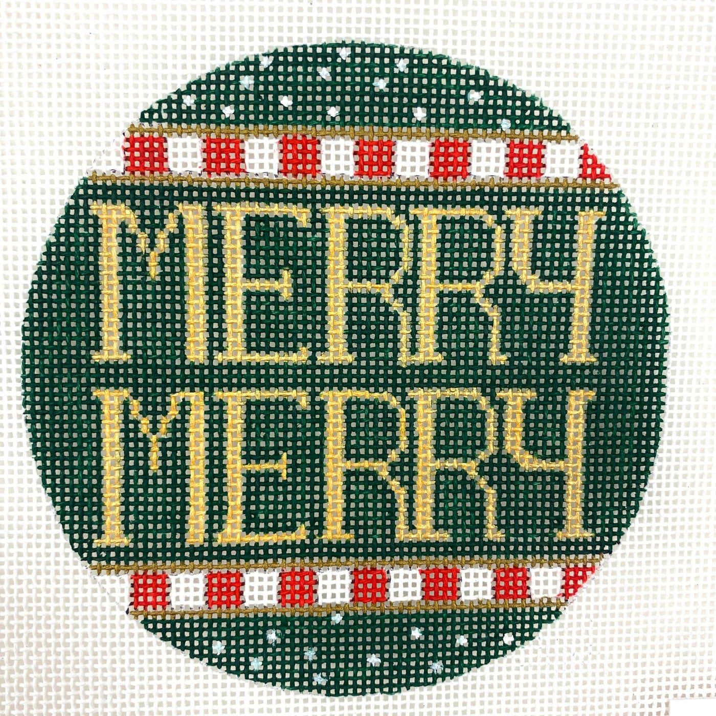 Merry Merry Ornament - Green & Gold needlepoint canvas - Bargello Needlepoint